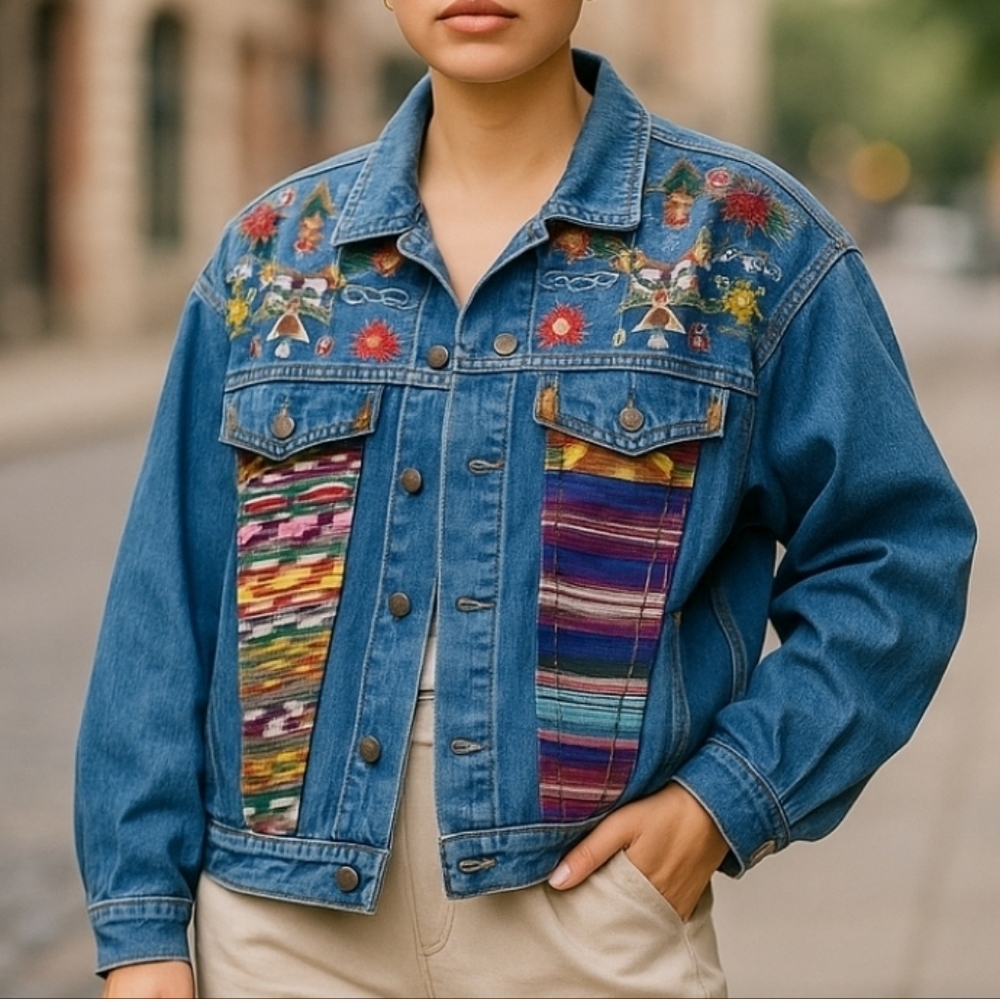 Denim Embroidered Bohemian Jacket - Size 8, Preloved, Excellent Condition*